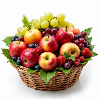 Fresh fruit basket with apples and grapes