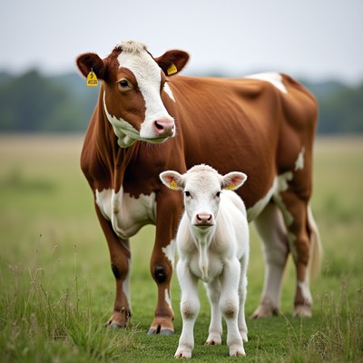 Cows and calf in a field
