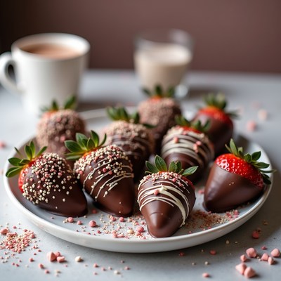 Chocolate dipped strawberries on a plate
