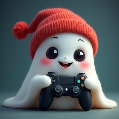 Cute ghost playing video games