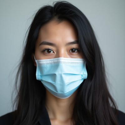 Woman wearing face mask indoors