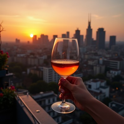 Cheers at sunset over the city
