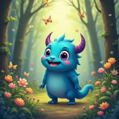 Colorful creature in a forest path