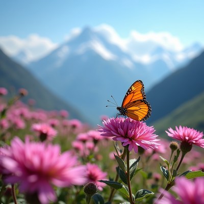 Butterfly on flower in mountains