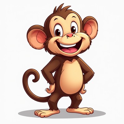 Cheerful monkey character smiling happily
