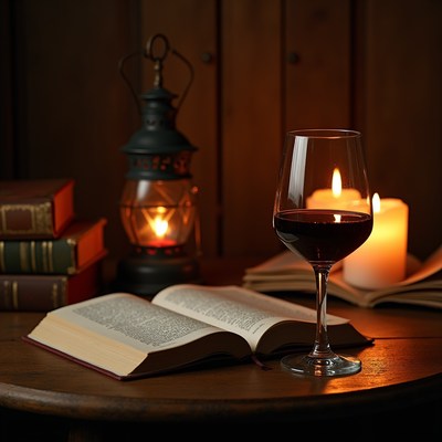 Cozy evening with wine and books