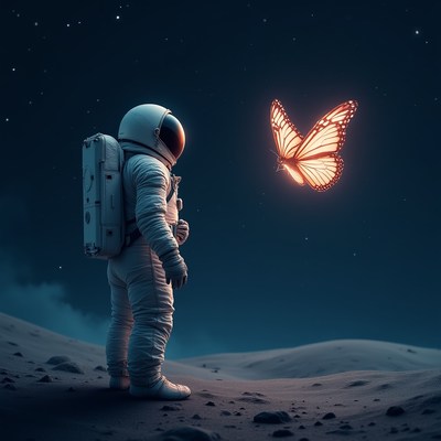 Astronaut encounters glowing butterfly in space