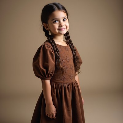 Young girl in brown dress poses for portrait