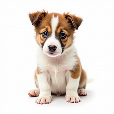 Cute puppy sitting on white background