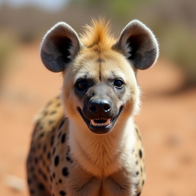 Smiling hyena in the desert
