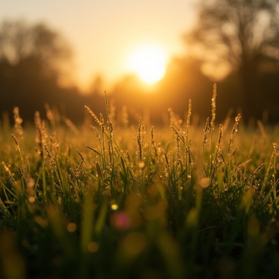 Sunrise over grass field
