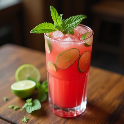 Refreshing drink with mint and lime