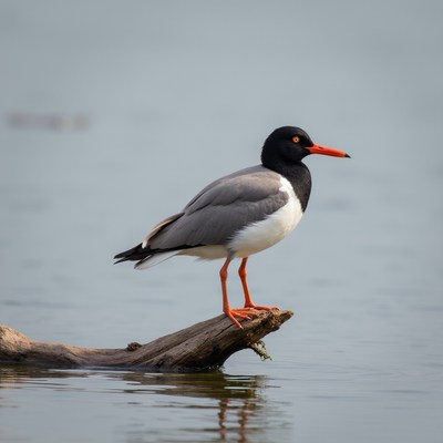 Bird standing on a log at water's edge