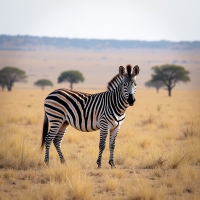 Zebra standing in open savanna landscape