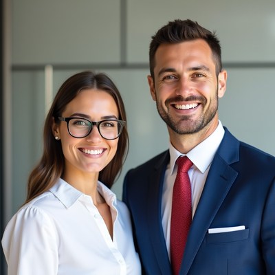 Business partners smiling in office