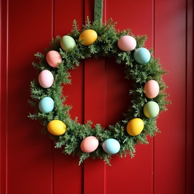 Easter wreath decor on red door