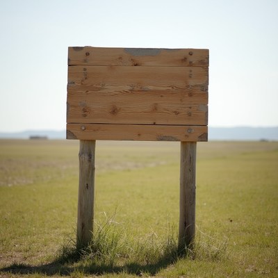 Wooden sign in open field