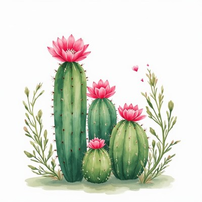 Cacti with flowers in garden setting