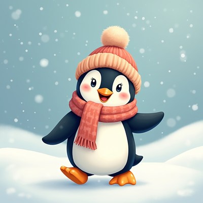 Penguin wearing hat and scarf
