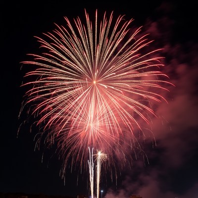 Fireworks display over the city night sky