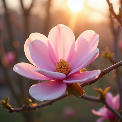 Magnolia flower at sunset glow