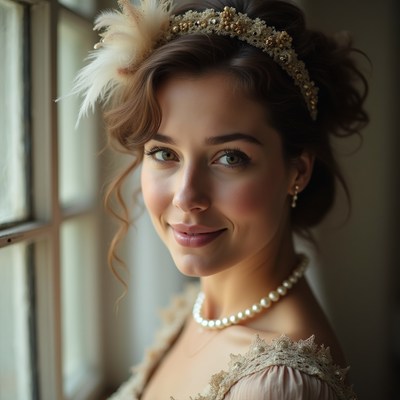 Woman in vintage dress smiling