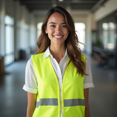 Smiling woman wearing safety vest