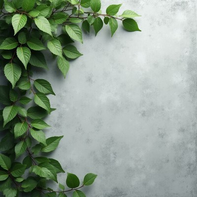 Green leaves against gray background
