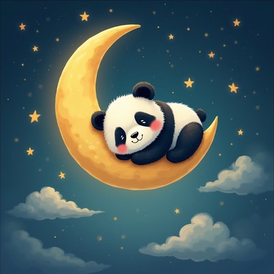 Panda sleeping on the moon