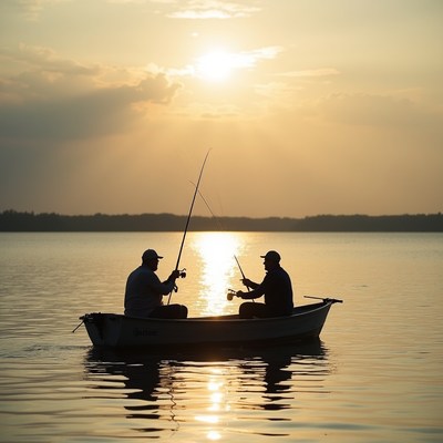 Sunset fishing on calm water
