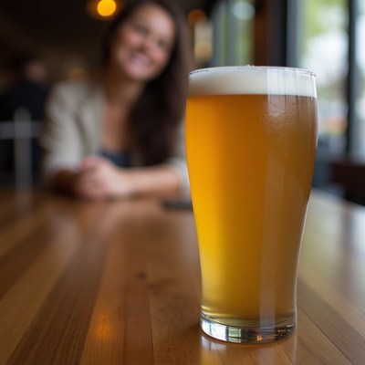 Beer at a table in pub