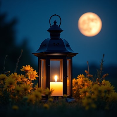 Lantern glow under full moon