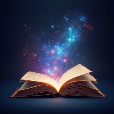 Open book emits starry galaxy