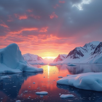 Polar ice landscape at sunset