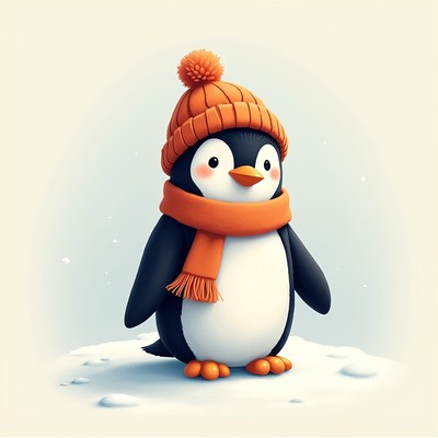 Cute penguin wearing winter clothes