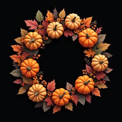 Fall pumpkins and leaves wreath