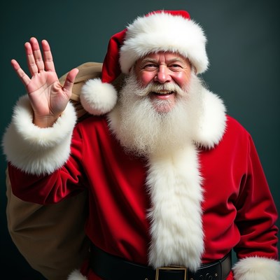 Santa claus greets with a wave