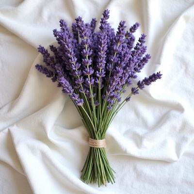 Lavender bouquet on light fabric