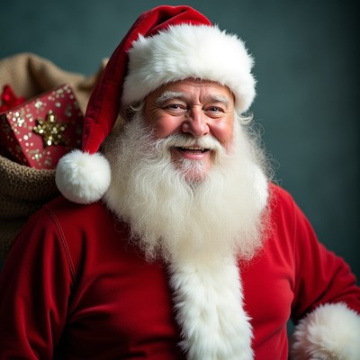 Smiling man dressed as santa