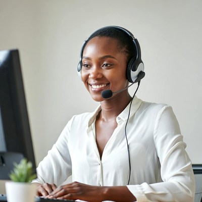 Woman working at a computer desk