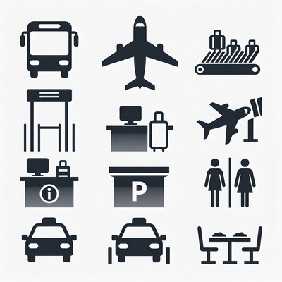 Travel icons for airport and transportation