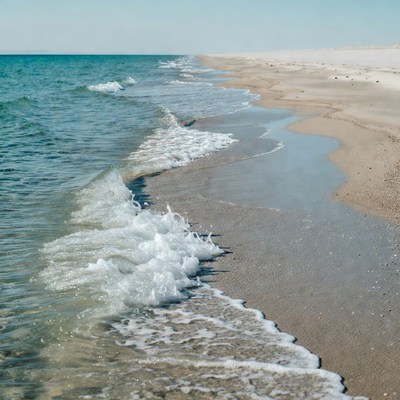 Waves rolling onto sandy shore