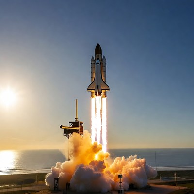 Rocket launch over ocean view