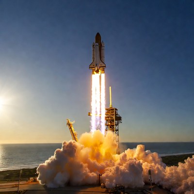 Rocket lifts off at sunset near coast