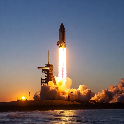 Rocket launch at sunset view