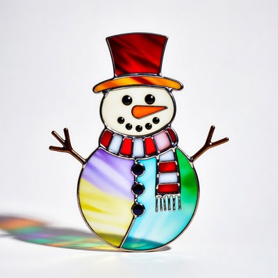 Snowman figure with stained glass colors