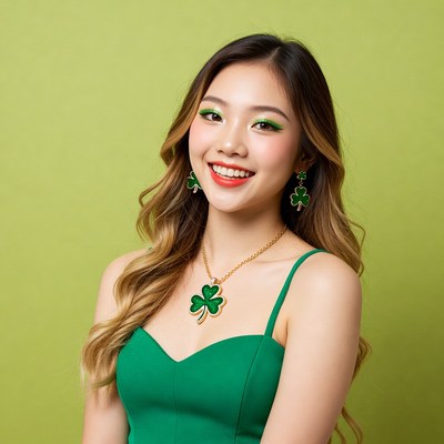 Young woman in green outfit smiling