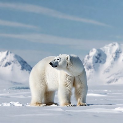 Polar bear in snowy landscape