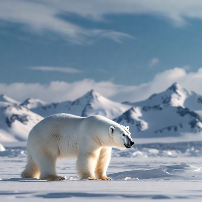 Polar bear walking in snowy landscape