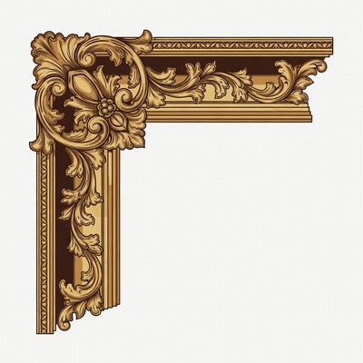 Detailed wood frame design in gold color